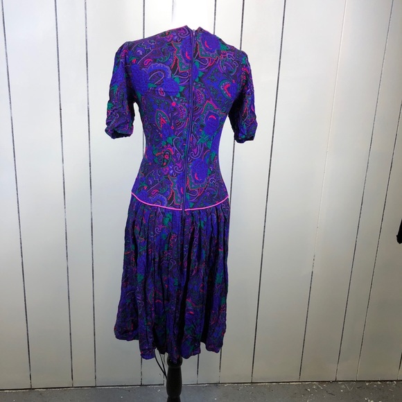 Vintage 1980s Purple Paisley Dress Sz 4 - Picture 6 of 16